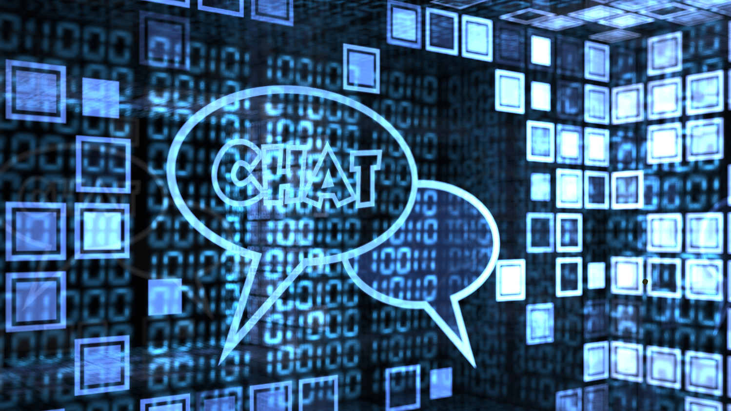 Sprechblasen in einem virtuellen Raum mit dem Wort "Chat"