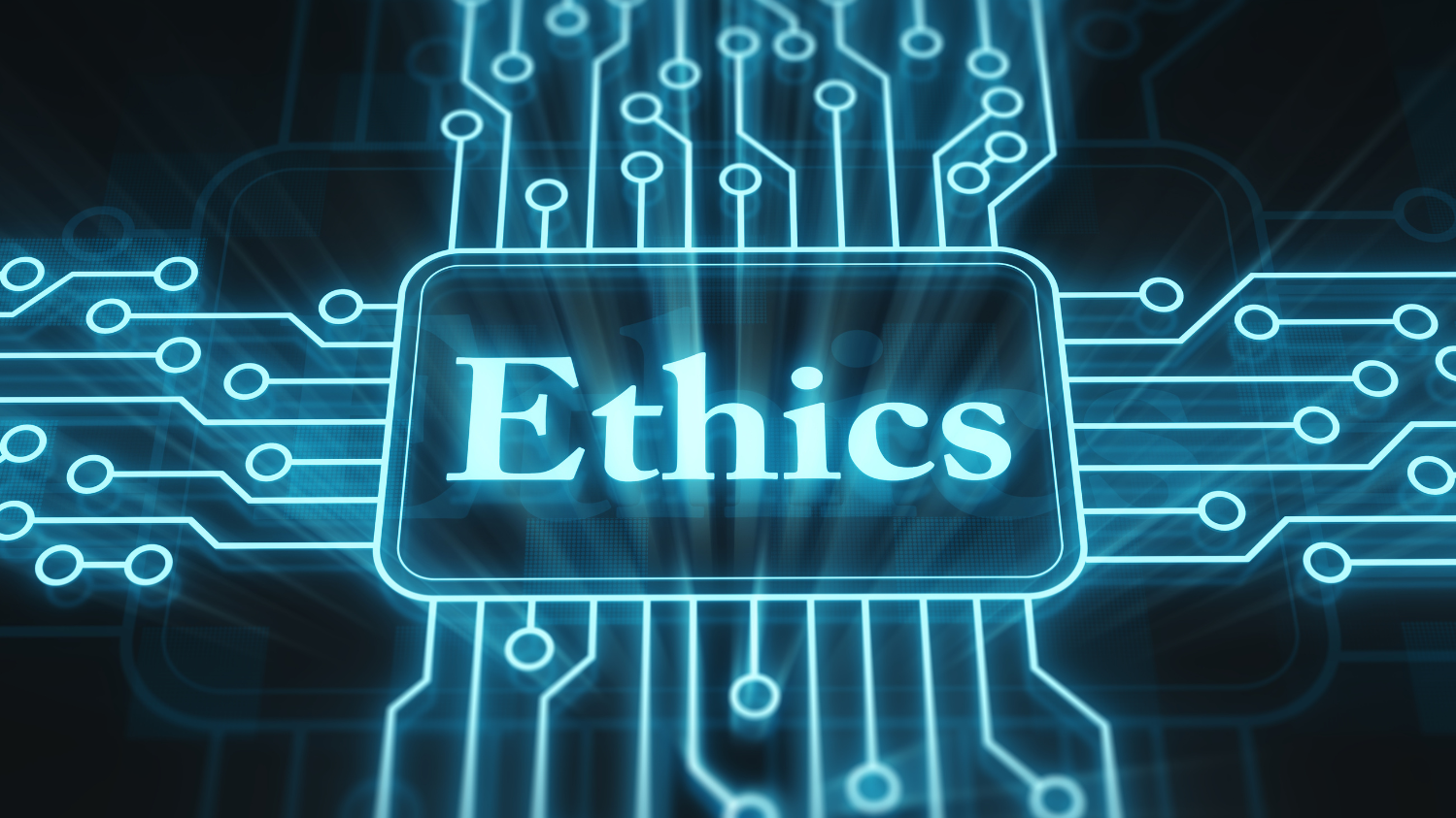 Vom Wort Ethics führen Datenstränge hin und weg