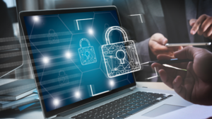 Laptop mit stilisiertem Absperrschloss