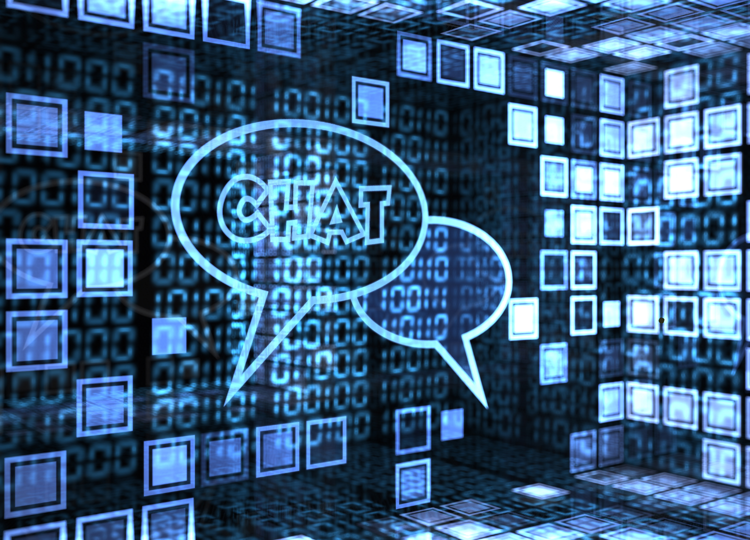Sprechblasen in einem virtuellen Raum mit dem Wort "Chat"